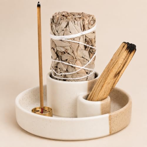 Ceramic Palo Santo Holder, Incense Holder for Sticks, Palo Santo Wood Burner Bowl Stand with Ash Catcher, Modern Minimalist