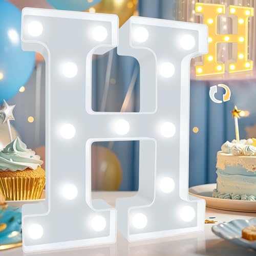Image of Pooqla LED Marquee Letter Lights, Warm White and Cool White Decorative Lighted Letters, Light Up Alphabet Letters for Boys Girls, Party, Wedding, Bar, Night Light, Birthday Decoration, Letter H