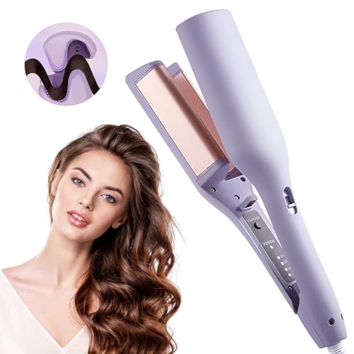 French Wave Curling Iron, Big Wave Hair Curler, French Egg Roll, V Shaped 32mm Adjustable Temperature Waver Curling Iron Wand, Suitable for All Hair Types, Purple
