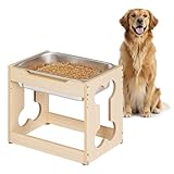 HOOBRO 2-Tier Height Adjustable Elevated Dog Bowl Stand, Wooden Feeder with Extra-Large Stainless Steel Bowl, Non-Slip Base for Medium, Large Breed Dogs, Easy Assembly, Natural NL02PO03