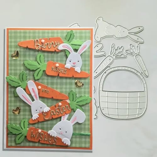 Easter Bunny Metal Die Cuts,Cute Animal Rabbit Carrot Basket Frame Cutting Dies Cut Stencils Template for DIY Photo Decorative Embossing Paper Dies for Scrapbooking Card Making