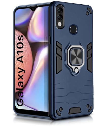 Image of WOW IMAGINE Shock Proof Back Case Mobile Cover for Samsung Galaxy A10s | Galaxy M01s | Back Cover Case (Tough Armor | Hybrid PC + TPU | Ring Holder & in-Built Kickstand | Blue)