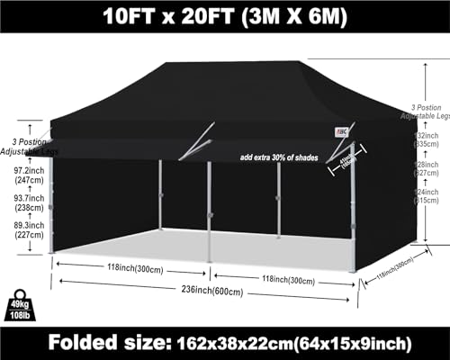 Image of ABCCANOPY 10x20 Commercial Pop up Canopy Tent with Awning Sidewall,Black
