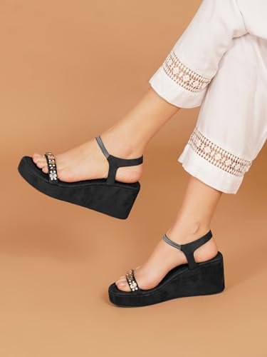 Image of TRYME Embellished Platform Sandals for Women | Soft Wedge Slippers for Wedding, Ethnic & Casual Styling