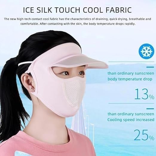 Image of Sunscreen Face Shield with Hat Brim, Ice Silk Material, UV Protection Mask for Women, Pack of 1