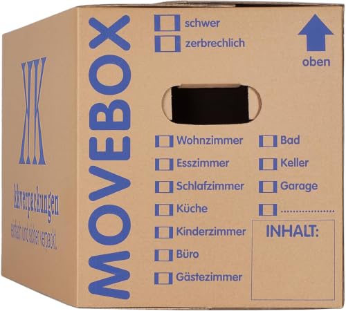 KK Verpackungen 25 x UMZUGSKARTONS ZWEIWELLIG - 634 x 290 x 326 mm - MOVEBOX - 2.20 EB Welle aus...