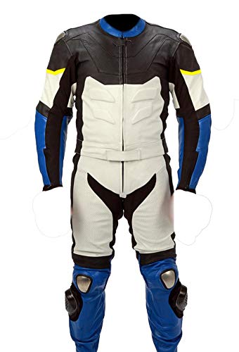 LEATHERAY Men's Fashion Real Leather Motorbike Racing Suite Black,XS-5XL