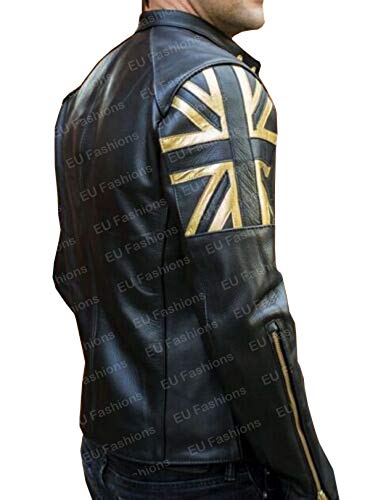 Fancyd Union Jack UK FLAG Cafe Racer Vintage Men Yellow/Black Motorcycle Biker Leather Jacket - cafe racer jacket3