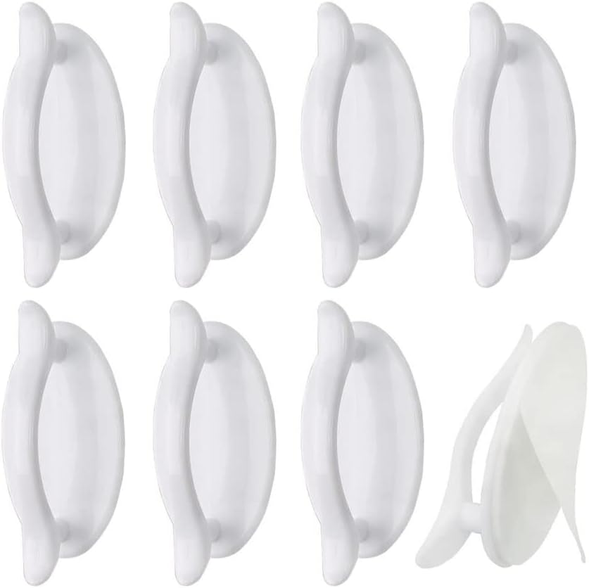 Adhesive Knobs 8 Pcs Instant Self-Stick Cabinet Door Handles Stick on Drawer Dresser Bathroom Kitchen Closet Door Handle Pull, No Need to Drill and Not Damage The Furniture (White