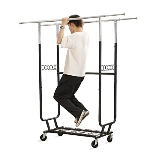 LIFEFAIR Clothing Garment Rack Double Rail Heavy Duty Rolling Clothes Rack with Wheels and Bottom Shelves Capacity 550 lbs Hanging Clothes Organizer Stand Rack
