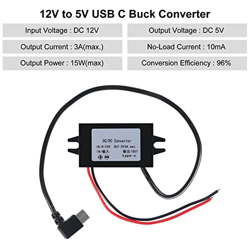 2pcs DC 12V to 5V USB C Buck Converter 3A 15W Type-C Right Angle Step-Down Converter Voltage Regulator Car Power Converter Adapter Waterproof2