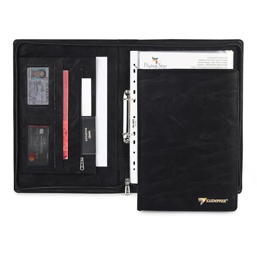 Image of Multipurpose Leatherette Professional File Folder for Certificates & Documents | A4 Size Document Holder, Portfolio Organizer for Men & Women (Black, 15 Leafs)
