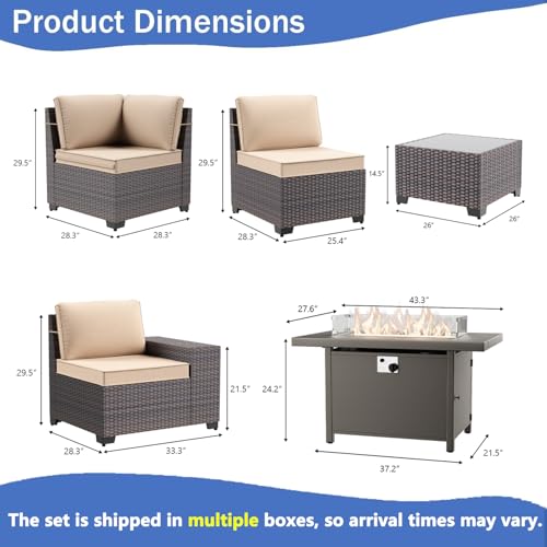 Image of 16 PCS Outdoor Patio Furniture Set,Outdoor Sectional Furniture with 45 inch 55000 BTU Gas Propane Fire Pit Table,All Weather PE Rattan Wicker Patio Conversation Set,Swivel Rocking Chairs Set,Sand