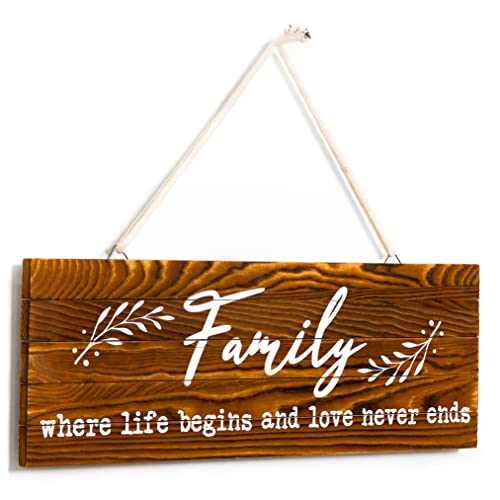 Family Sign 6X17 Inch | Family Where Life Begins And Love Never Ends | Rustic Wood Home Sign For Home Living Dining Room Decor | Family Wall Decor Sign | Farmhouse Family Decorative Sign With Inspirational Quotes #TOP2