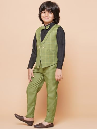 Image of AJ DEZINES Kids Cotton Blend Checkered Clothing Suit Set For Boys With Waist Coat