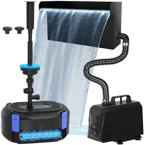 AquaMiracle All-in-1 Pond Waterfall Kit & All-in-1 Pond Fountain Kit for Outdoor Pond, Water Garden, Backyard