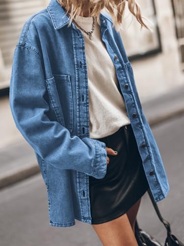 PLNOTME Womens Oversized Jean Jacket Casual Button Up Denim Overshirt Trendy Long Sleeve Denim Jacket Coat2