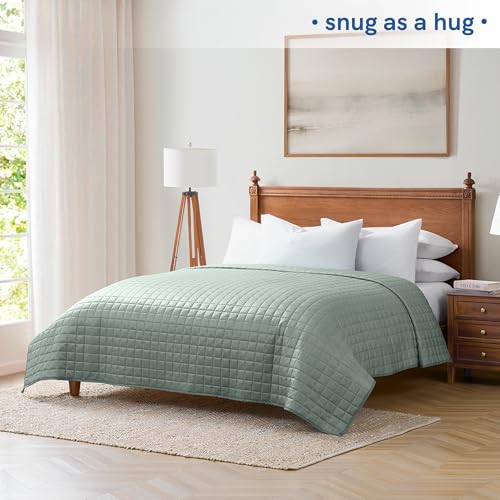 YnM Cooling Weighted Blanket for Adults, 30lbs Heavy Bed Throw Comforter with 100% PE Fabric, Ideal for Hot Sleepers or Summer Days(88x104 Inches for Queen/King Bed, 30 Pounds, Green)