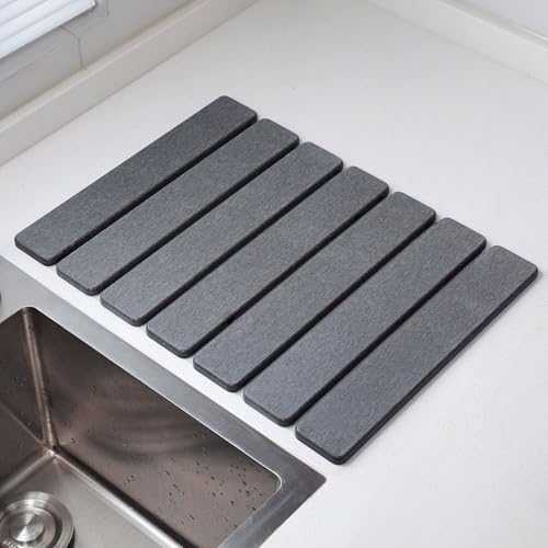 Tapis d'évier en silicone grand format pliable pour comptoir de cuisine aspect pierre