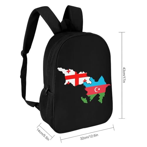 Azerbaijan And Georgia Flag Map Travel Backpack 17 Inch Casual Daypack Shoulder Bag with Adjustable Shoulder Straps2