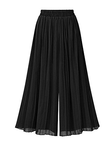 Damen Freizeithose Elastische Taille Loose Plissee Weiten Bein Hose Marken Fashion Einfarbig Lässige Luftig Chiffon Sommerhose Palazzo Hosen (Color : Schwarz, Size : XL) Cover