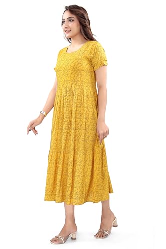 Image of B2F Women's Flared Anarkali Maternity Dress, Feeding Kurti with Concealed Zip for Pre & Post Pregnancy