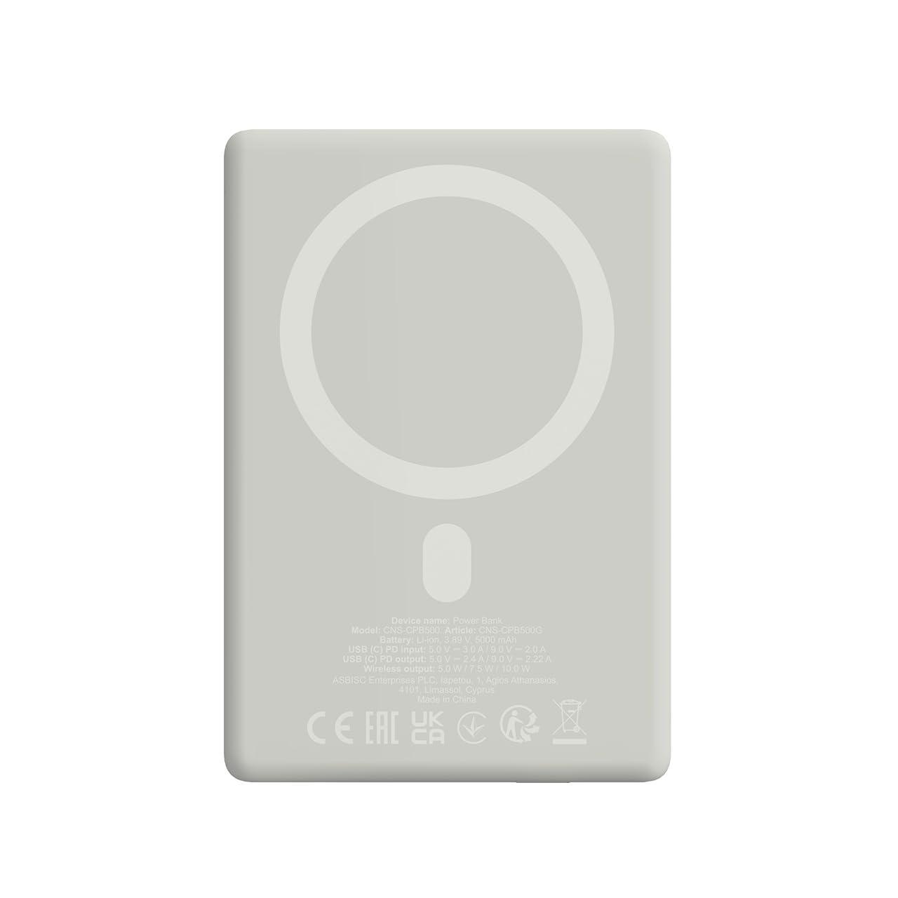 CANYON OnPower 500 Batterie externe magnétique 5000 mAh, PD 20 W USB-C, charge sans fil 10 W, compatible MagSafe, aluminium ultra fin, gris étoile