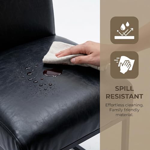 Image of HNY Modern Dining Chairs Set of 6, Upholstered Leather Dining Room Chairs with Ergonomic Back & Metal Frame for Home, Kitchen, Apartment, Black
