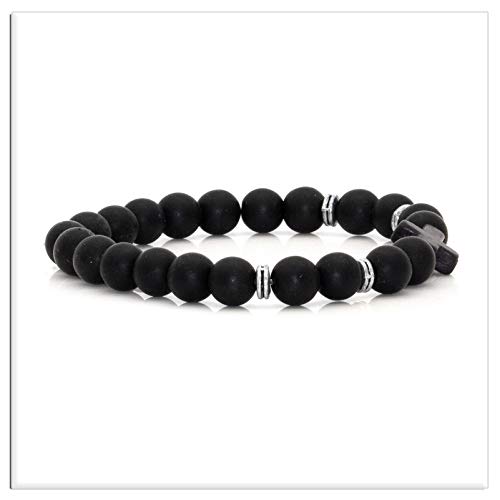 Xusamss Fashion 8MM Matte Agate Beads Bracelet Cross Elastic Bracelet,7 1/2 wrist3