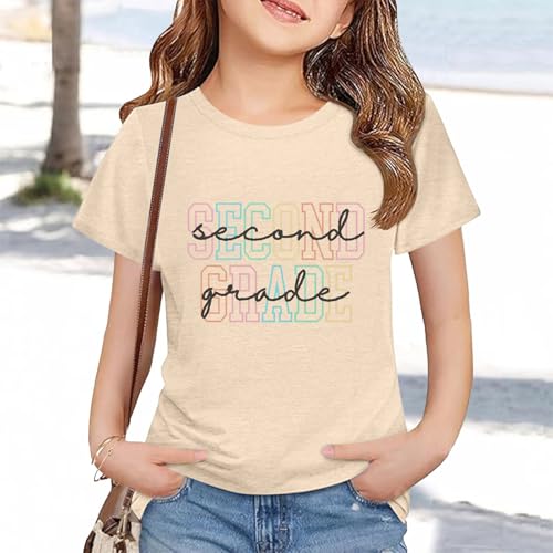 Toddler Kids Back to School Shirt Youth Boys Girls First Day of Preschool Tshirts Children Cute (b-Beige, 8-9 Years)4
