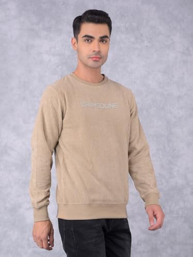 Image of Crimsoune Club Men's Beige Typographic Print Knitted Sweatshirt