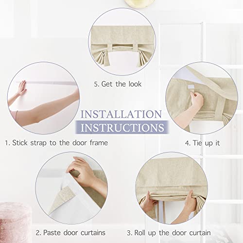 RYB HOME 100% Blackout Curtains for Small Window, Linen Textured Blend Insulating Privacy French Door Curtains Tie Up Shades for Kitchen Storage Cabinet Basement, W 12 x L 40, Beige, 1 Panel