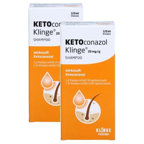 Ketoconazol Klinge Shampoo, Behandlung und Vorbeugung von Kopfschuppen und seborrhoischer Dermatitis, wirksam gegen Juckreiz, Mit Dexpanthenol als pflegendem Hilfsstoff, dauerhaft anwendbar. 2x120ml