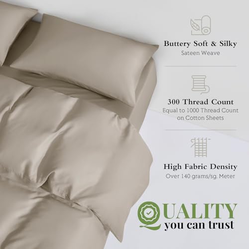 King/Cal King Duvet Cover Set, 100% Viscose Derived from Bamboo, 3 Pieces, 1 Zipper Closure Duvet Cover (106"x90") and 2 Pillowcases (20"x40") Cooling & Silky Soft (Simply Taupe)