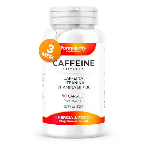 FORMULARITY Caffeine Complex 4 in 1-90 capsule/3 mesi | Integratore Energia e Focus | Riduce Fatica e Sonnolenza con Caffeina, Teanina, Vit B1+B6 | Vegan, Made in Italy | Concentrazione e Calma