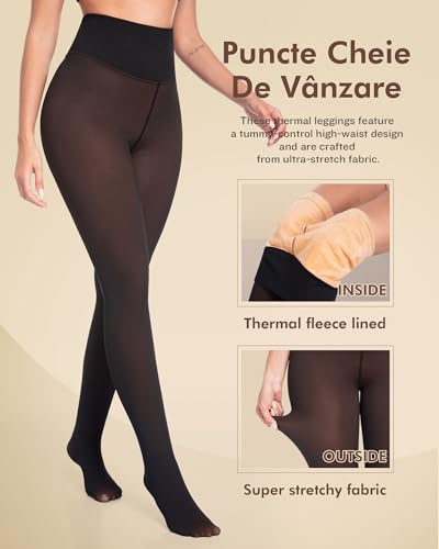 Image of CHRLEISURE Women's Fleece Lined Tights - Fake Sheer Warm Pantyhose Thick Winter Leggings