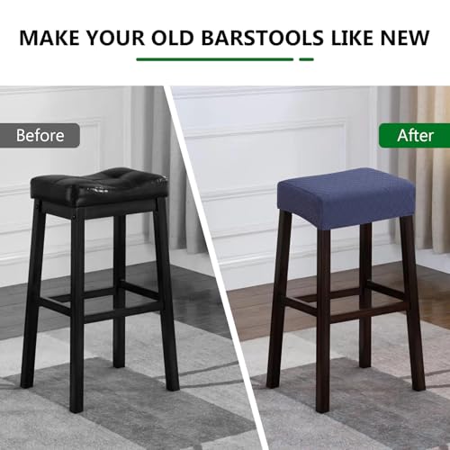 Image of YISUN Stool Covers Rectangle - 2 Pack Stretch Waterproof Saddle Seat Cover Counter Bar Stools Bar Chairs Covers Kitchen Island Chairs Cushion Protector
