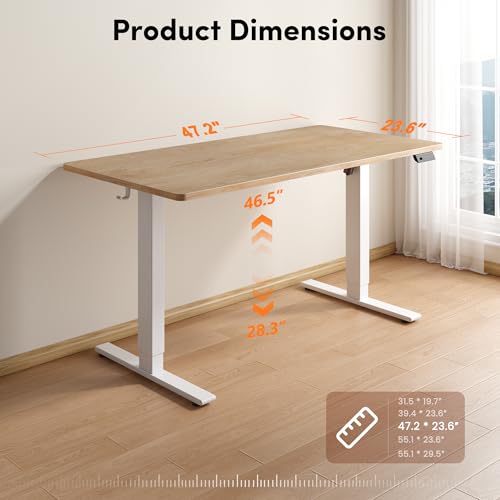 Image of FEZIBO One-Piece Standing Desk, 48 inchx24 inch Seamless Tabletop Electric Height Adjustable for Home Office, Study Rooms & Multi-Device Workstations, Maple