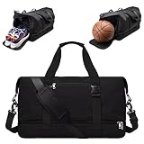 TITSHOP Sporttasche Reisetasche Herren Damen Strandtasche mit Schuhfach und nassfach für Wochenendtrip Picknick Sport Gym Fußballtasche Trainingstasche Badeausflüge, 55L Schwarz