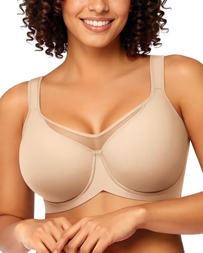 LetsJoli Minimizer Bras for Women Full Coverage Underwire Unlined T Shirt Bra Plus Size Older for Large Bust Light Beige