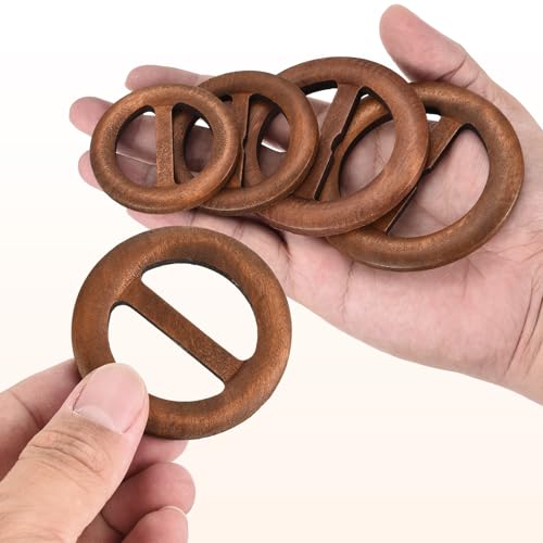 Image of uxcell 4 Pcs T-Shirt Clips, 50mm Wood Scarf Ring Clip Round Tie Circle Clip Buckle Fashion Clothes Corner Knotted Button for Women's Silk Clothing Decoration, Brown