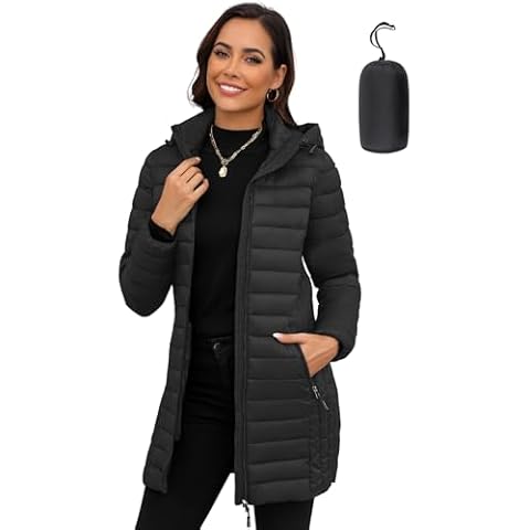 ANOTHER CHOICE Women Ultra-light Puffer Jacket, Winter Puffey Jacket with Detachable Hood Stretchy Panel Rollable Black L Cover