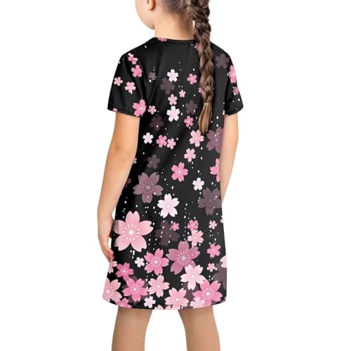 Girls Dress 3-14 Summer Soft Comfy Sundress with Pocket Casual Short Sleeve Midi Skater Night Home Dresses3
