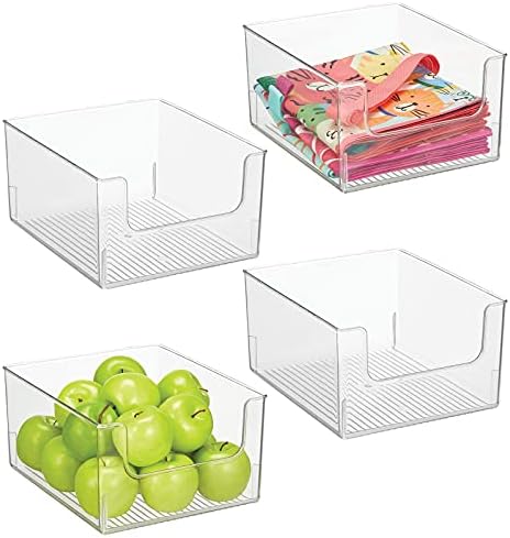 mDesign Modern Plastic Open Front Dip Storage Organizer Bin Basket for Kitchen Organization - Shelf, Cupboard, Cabinet, and Pantry Organizing Decor - Ligne Collection - 4 Pack - Clear