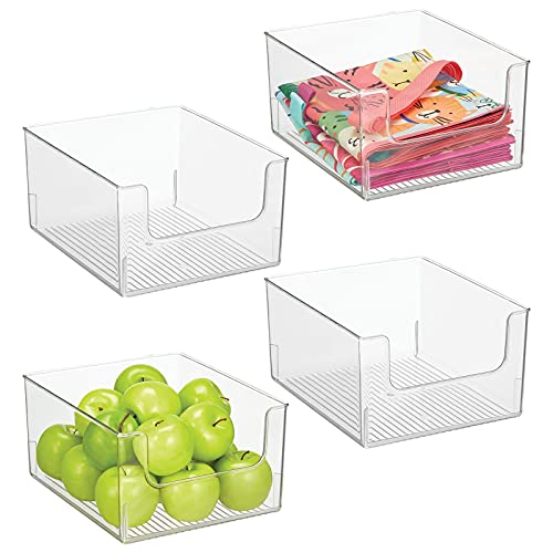 Mdesign Modern Plastic Open Front Dip Storage Organizer Bin Basket For Kitchen Organization - Shelf, Cupboard, Cabinet, And Pantry Organizing Decor - Ligne Collection - 4 Pack - Clear #TOP9