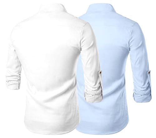 Image of Zombom Men's Combo Cotton Polyester Blend Solid Full Sleeve Straight Regular Fit Mandarin /Chinese Collor Kurta (Pack of 2)