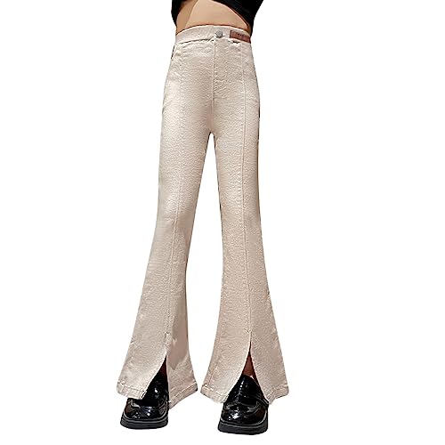 Girl's Black Flare Jeans Button Front Elastic High Waist Flare Bell Bottom Pants Kids Split Stretchy Jeans Pants