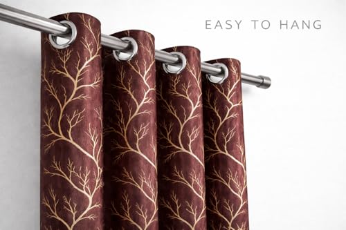 Image of Velvet 8 Feet Blackout Curtain Panels, 70% Light-Blocking Heavy Thermal Insulated Drapes (2 Panels, 243x121 cm, Brown)