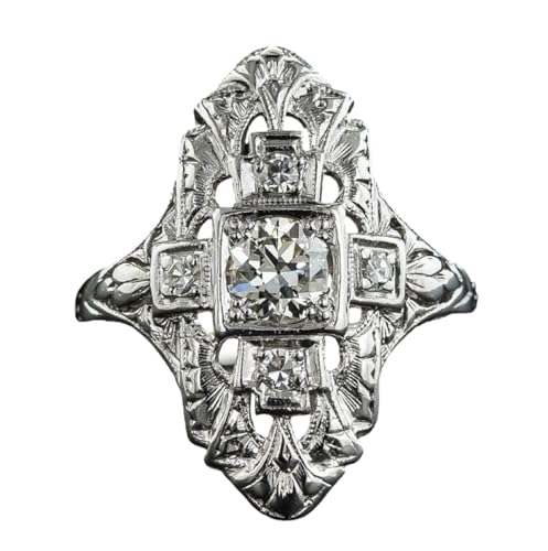 925 Sterling Silver Shining Vintage Hollowed Floral Zirconia Ring Promise Rings 14K White Gold, Intricate Filigree DesignCZ Diamond Eternity Ring Engagement Wedding Band Ring for Women (7)