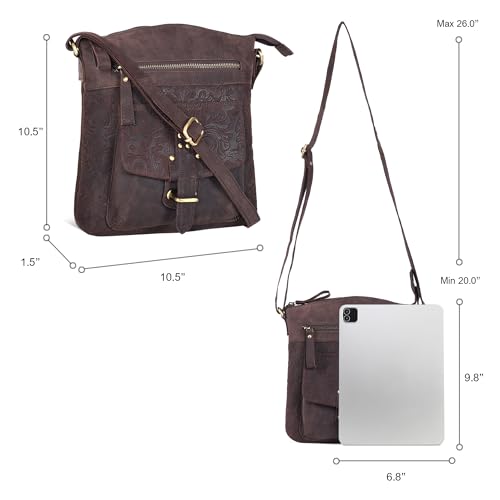 Image of Oak Leathers Leather Crossbody Bag For Women With Adjustable Sling Strap - Medium Size Crossover Shoulder Handbag Purse (Brown)